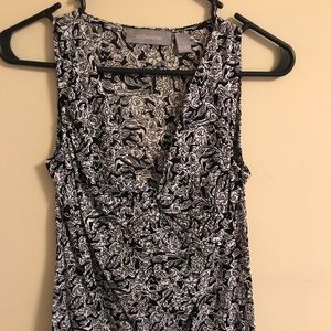 Black and white sleeveless v-neck shell